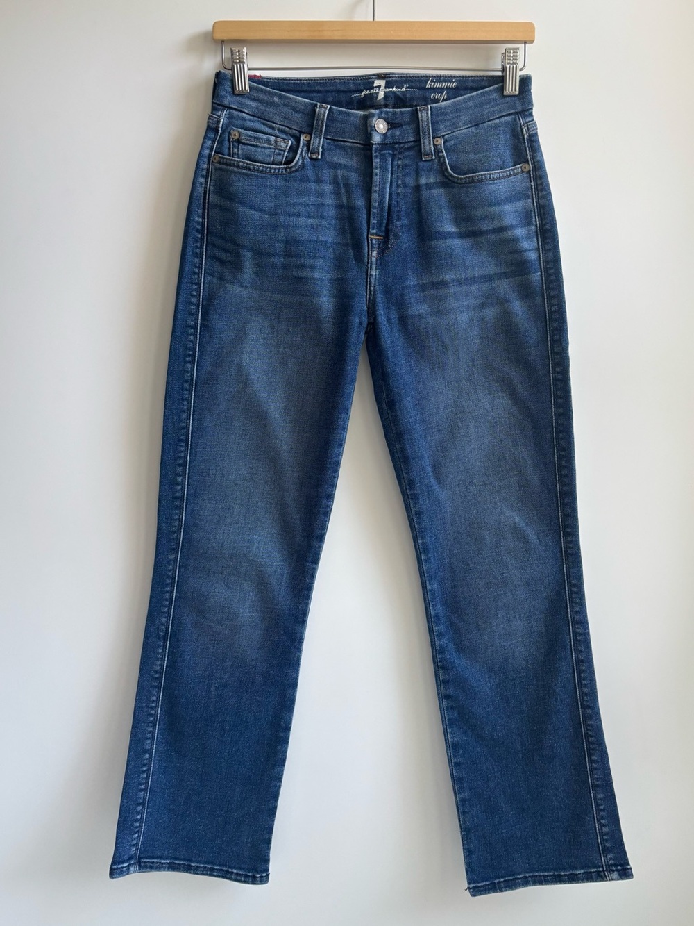 7 For All Mankind Kimmie Crop Straight Leg Jeans in Dark Blue Wash Size 27